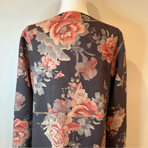 Solitaire Anthropologie Gray Floral Faux Suede Open Front Duster Jacket XL - Picture 9 of 15